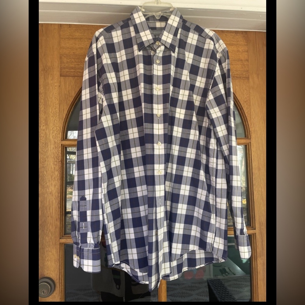 Hickey Freeman Men’s Plaid Button Down Size XL Woven In Italy
